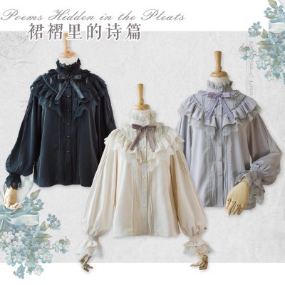 Surface Spell Poems Hidden In The Pleats Chiffon Blouse(Limited Pre-Order/3 Colours/Full Payment Without Shipping)
